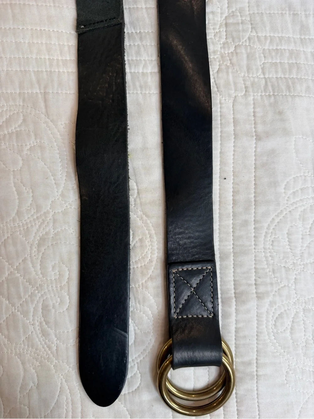 Martin + Osa Leather Suede Black Belt D-Ring Twin 45” Textured Gold Hardware